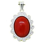 El Coral Pendant Red Coral Cabochon and Silver Filigree Waves 
