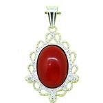 El Coral Colgante Coral Rojo Cabujón y Hojitas Filigrana Plata