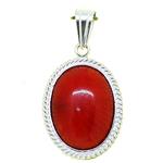 Coralli di Sardegna Red Coral Pendant Cabochon 12x16mm Silver Filigree Braided Edge