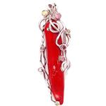 El Coral Colgante Coral Rojo Cuerno 21 g. con Montura en Plata y Cuarzo