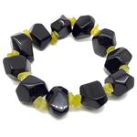 El Coral Bracciale Agata Nera Sassi Sfaccettati da 20mm. e chips Giada Koreana da 8mm. Infilato con Elastico senza Chiusura