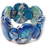 El Coral Bracciale in Diaspro Azzurro a Forma Osso più Navetta da  28x45mm. Infilato con 2 con Elastici