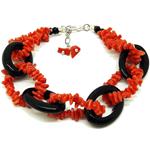 Coralli di Sardegna Bracelet Chain Sardinian Coral Points with Black Agate Rings and Balls