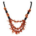 Coralli di Sardegna Collar Coral Cerdeña Tubos y Bolas Facetadas Ágata Negra, 3 Tiras
