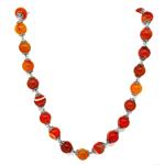 El Coral Collana Agata Arancio Striata Pallini da 16mm. con Elementi e Chiusura Argentatai Lunghezza 65cm.