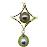 El Coral Pendant 2 Black Pearls and Silver Setting with 4-Points-Star Shape