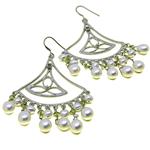 El Coral Earrings White Pearls and Olivine, Triangle Setting with Pendants