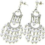 El Coral Orecchini Perle da 4,5/6,5mm. Montatura Liberty in Argento Semicerchi e Catene Lunghezza 90mm. Chiusura a Pressione 