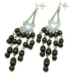 El Coral Orecchini Perle Bronzo da 5mm. Montatura in Argento, Scudo con Catene 5 Pendenti con Perle Lunghezza 100mm. 