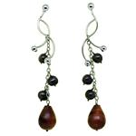 El Coral Earrings Bronze Pearls and Ebony Drop, Setting with Balls and Chain
