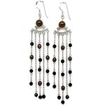 El Coral Earrings Bronze Pearls and Faceted Black Agate, 11cm Length