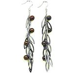 El Coral Earrings Bronze Pearls 7mm and Silver Setting of 14 Leaves 