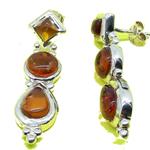 El Coral Earrings Amber Cabochon Carre 4mm. Drop 6x9mm. Round 7mm. Silver Pendant Frame Length 35mm.