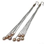 El Coral Orecchini Perle Ovali Rosate da 6x8mm. 5 Fili Argentati Montatura in Argento Lunghezza 170mm.