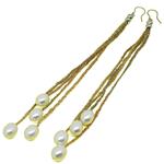 El Coral Orecchini Perle Ovali Bianche  da 8x9mm. 4 Fili Dorati Montatura in Argento Lunghezza 170mm.