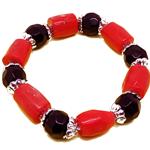 El Coral Bracciale Corallo Arancio Brilotti Sfaccettati da 11x14mm. e Agata Nera Pallini Sfaccettati da 11mm. con Coppette Argentate Infilato con Elastico 