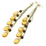 El Coral Earrings Bronze Pearls and Flat Citrine Drops, 5 Pendants