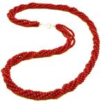 El Coral Collar Coral Rojo Bolas 2.5 mm, Longitud 50 cm y Cierre Plateado 5 Tiras