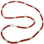 El Coral Collana Corallo Rosso Pallini da 3mm. con Coppette, Pallini Rigati e Chiusura Argentati Lunghezza 43cm. 