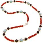 El Coral Necklace Red Coral Balls, Turquoise and Black Agate Balls with Zamak