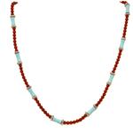 El Coral Collar Coral Rojo Bolitas con Tubos Turquesa y Aritos de Zamak