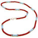 El Coral Collar Coral Rojo Bolitas con Tubos Turquesa y Aros de Zamak