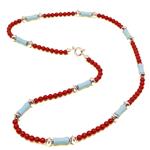 El Coral Collar Coral Rojo Bolitas con Tubos Turquesa y Rombos de Zamak