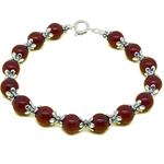 El Coral Bracciale Agata Rossa Pallini da 8mm. con Elementi e Chiusura Argentati Lunghezza 19cm. 
