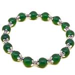 El Coral Bracciale Agata Verde Pallini da 8mm. con Elementi Argentati Infilato con Elastico Senza Chiusura Lunghezza 19cm. 