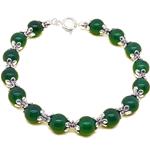 El Coral Bracciale Agata Verde Pallini da 8mm. con Elementi e Chiusura Argentati Lunghezza 19cm.