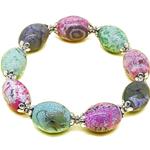 El Coral Bracciale Agata Pazza Multicolor Olive da 12x16mm. Elementi Argentati Infilato con Elastico Senza Chiusura  Lunghezza 19cm. 