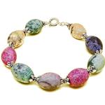 El Coral Bracciale Agata Pazza Multicolor Olive da 12x16mm. con Elementi e Chiusura Argentata Lunghezza 19cm. 