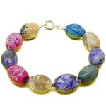 El Coral Bracciale Agata Pazza Multicolor Olive da 12x16mm. Annodato, Chiusura Argentata Lunghezza 19cm. 