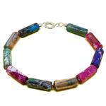 El Coral Bracciale Agata Pazza Multicolor Cannettoni da 6x12mm. Annodato, Chiusura Argentata Lunghezza 19cm. 