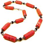 El Coral Collar Coral Rosa Piezas Cilíndricas 14x36 mm con Ágata Negra y Zamak