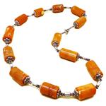 El Coral Collar Coral Naranja Piezas Cilíndricas 15x24 mm con Barras Zamak