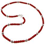 El Coral Collar Coral Rojo Bolitas con elementos Esféricos y Bolitas de Zamak