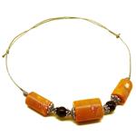 El Coral Collar Coral Naranja Piezas Cilíndricas 15x20 mm Ágata Negra Zamak e Hilo