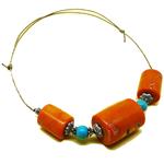 El Coral Collar Coral Naranja Piezas Cilíndricas 25x33 mm Turquesa Zamak e Hilo