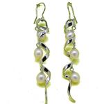 El Coral Earrings 3 Rosy Pearls and Silver Setting in Spiral 