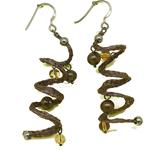 El Coral Earrings Bronze Pearls, Citrine and Brown Spiral Net, 6cm Length