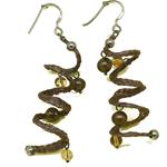 El Coral Earrings Bronze Pearls, Citrine and Brown Spiral Net, 6cm Length