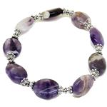El Coral Amethyst Oval Flat 12x16mm Bracelet. Threaded with Elastic with Elements and Silver Closure Length 19cm.