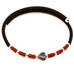 Coralli di Sardegna Bracciale Corallo Rosso Quadratini  3mm Ematite Cuore Caucciú Molla Acciaio