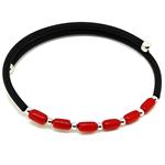 Coralli di Sardegna Bracciale Corallo Rosso Tubetti Barocco 3x5mm Pallini Argentati Molla Acciaio