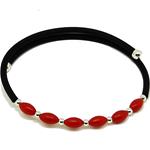 Coralli di Sardegna Bracciale Corallo Rosso olivette 3x5 mm Caucciu' Molla Acciaio