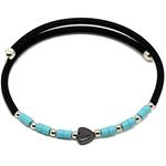 Coralli di Sardegna Turquoise Tubes Bracelet 3x3mm. Hematite heart 6mm. Silver Pills Steel spring rubber