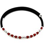 Coralli di Sardegna Bracciale Corallo Rosso Quadratini  2,5mm Caucciu' Acciaio