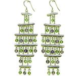 El Coral Silver Amethyst and Olivine Earrings with Bars and Chain