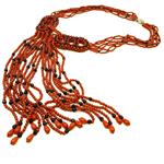 El Coral Collar Coral Rojo y Ágata Negra en 2 Tiras unidas con 16 Colgantes